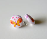 Summer Butterfly Handmade Fabric Button Earrings