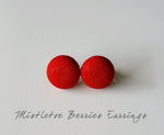 Mistletoe Berries Handmade Fabric Button Earrings