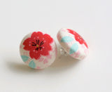 Sakura Cherry Handmade Fabric Button Earrings