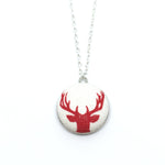 Red Reindeer Handmade Fabric Button Christmas Necklace