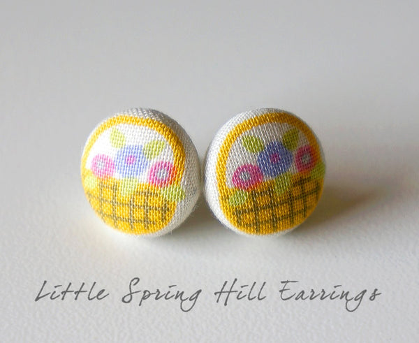 Little Spring Hill Handmade Fabric Button Earrings