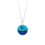 Bird On A Branch Blue Wood Pendant Necklace