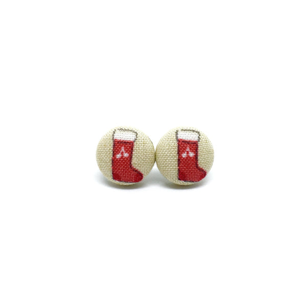 Santas Socks Handmade Fabric Button Earrings