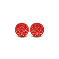 Geometric Red Waves Wooden Earrings