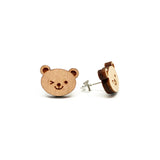 Winking Bear Laser Cut Wood Earrings
