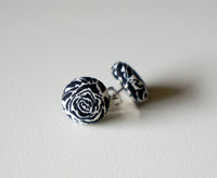 Baby Rosette Handmade Fabric Button Earrings