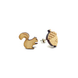Squirrel Pine Nut Laser Cut Wood Earrings