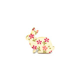Pink Floral Rabbit Wooden Brooch Pin