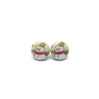 Little Snowman Handmade Fabric Button Christmas Earrings