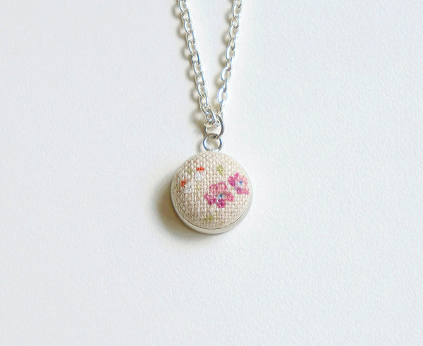 Rose Dew Handmade Fabric Button Necklace