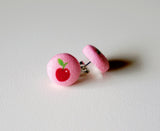 Baby Cherry Handmade Fabric Button Earrings