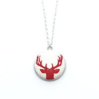 Red Reindeer Handmade Fabric Button Christmas Necklace