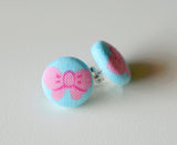 Kittie Bows Handmade Fabric Button Earrings