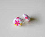 Little Spring Bloom Handmade Fabric Button Earrings