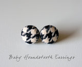 Baby Houndstooth Handmade Fabric Button Earrings