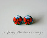 A Snowy Christmas Handmade Fabric Button Earrings