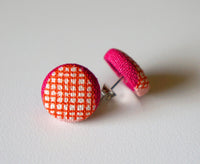 Annabelle Checks Handmade Fabric Button Earrings