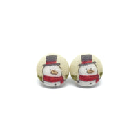 Snowman With Black Hat Handmade Fabric Button Earrings