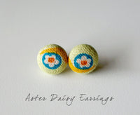 Aster Daisy Handmade Fabric Button Earrings