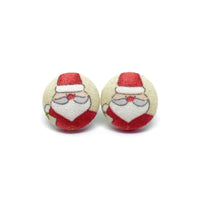 Hello Santa Handmade Fabric Button Christmas Earrings