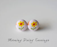 Morning Daisy Handmade Fabric Button Earrings