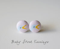 Baby Stork Handmade Fabric Button Earrings