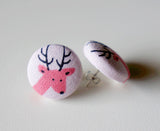 Otto the Deer Handmade Fabric Button Earrings