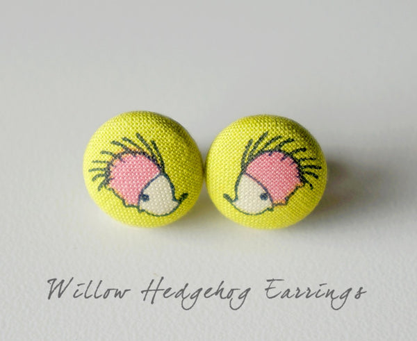 Willow Hedgehog Handmade Fabric Button Earrings