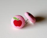 Lush Apple Handmade Fabric Button Earrings