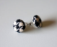 Baby Houndstooth Handmade Fabric Button Earrings