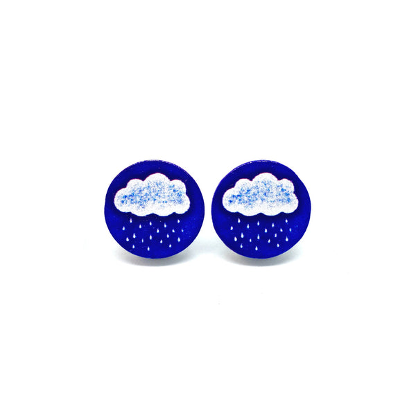A Blue Raining Day Wooden Earrings