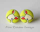 Olive Reindeer Handmade Fabric Button Earrings