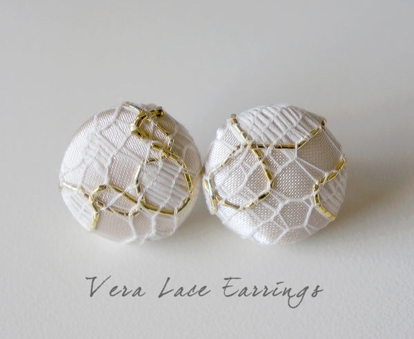 Vera Lace Handmade Fabric Button Earrings