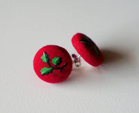 Holly Berries Handmade Fabric Button Christmas Earrings