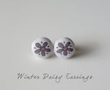 Winter Daisy Handmade Fabric Button Earrings