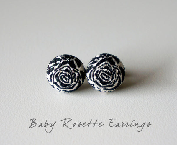 Baby Rosette Handmade Fabric Button Earrings