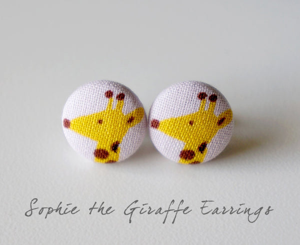 Sophie the Giraffe Handmade Fabric Button Earrings