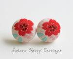 Sakura Cherry Handmade Fabric Button Earrings