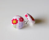 Wildflower Handmade Fabric Button Earrings