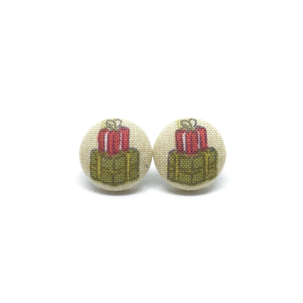 Boxing Day Handmade Fabric Button Earrings