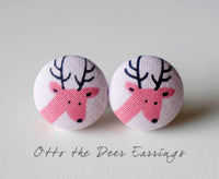 Otto the Deer Handmade Fabric Button Earrings