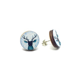 Vintage Blue Deer Wooden Earrings