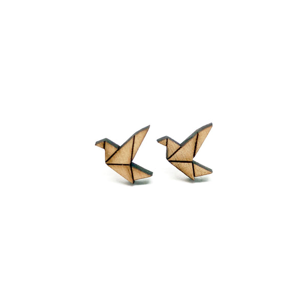 Origami Paper Crane Laser Cut Wood Earrings