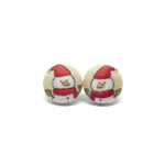 Snowman With Red Hat Handmade Fabric Button Earrings