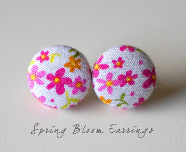 Spring Bloom Handmade Fabric Button Earrings