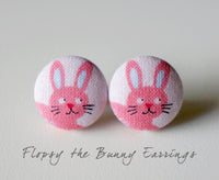 Flopsy the Bunny Handmade Fabric Button Earrings