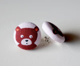 Bruno the Bear Handmade Fabric Button Earrings