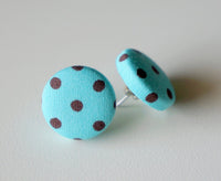 Mama Hoopla Polkadot Handmade Fabric Button Earrings