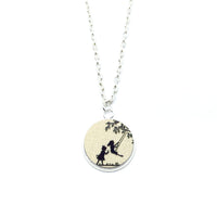 Girls Playing On Swing Wood Pendant Necklace