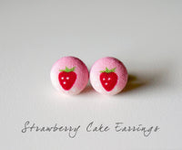 Strawberry Cake Handmade Fabric Button Earrings